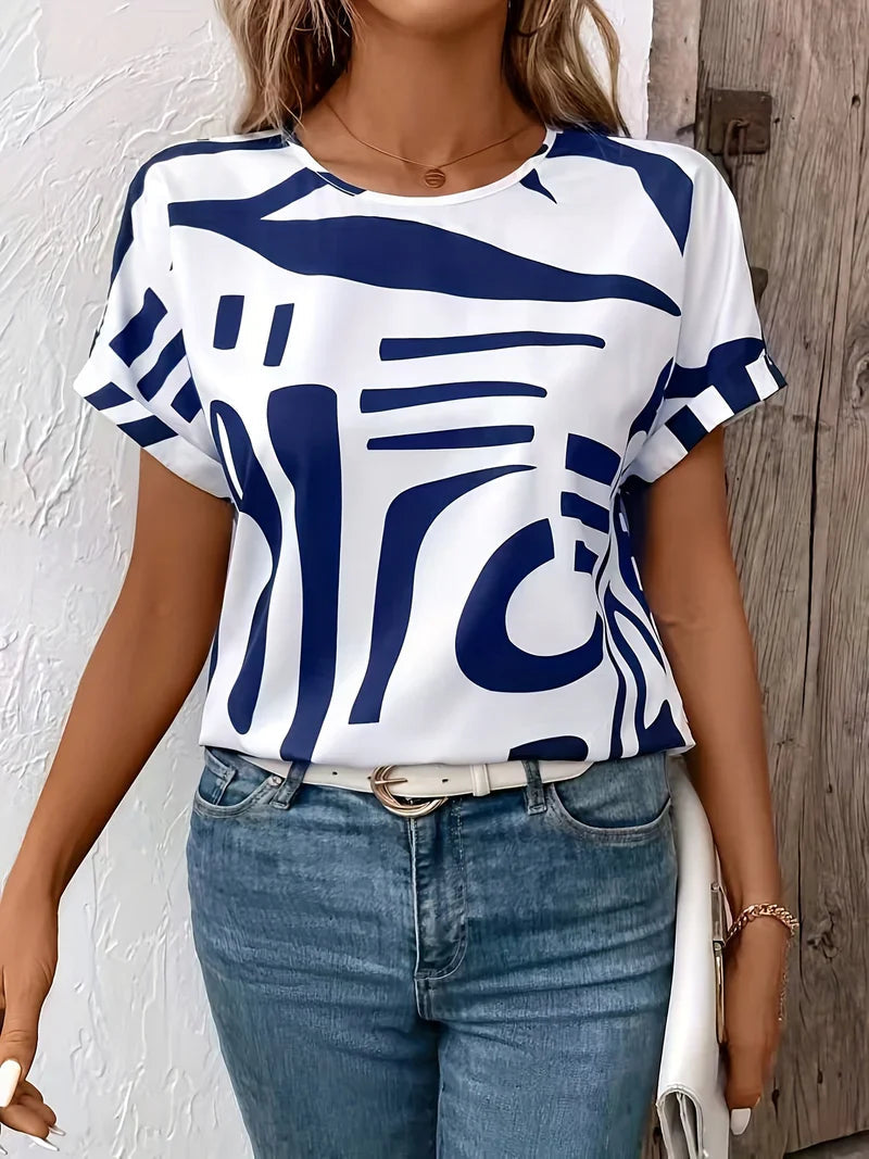 Jacinda – Silk Blouse with Striking Abstract Design for Effortless Summer Style