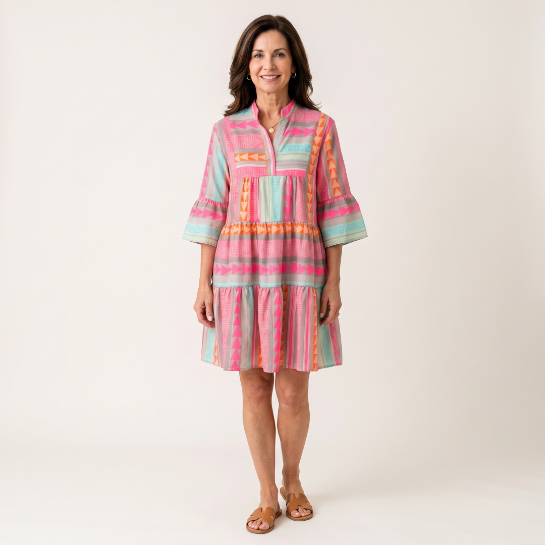 Estelle V-Neck Three-Quarter Sleeve Dress