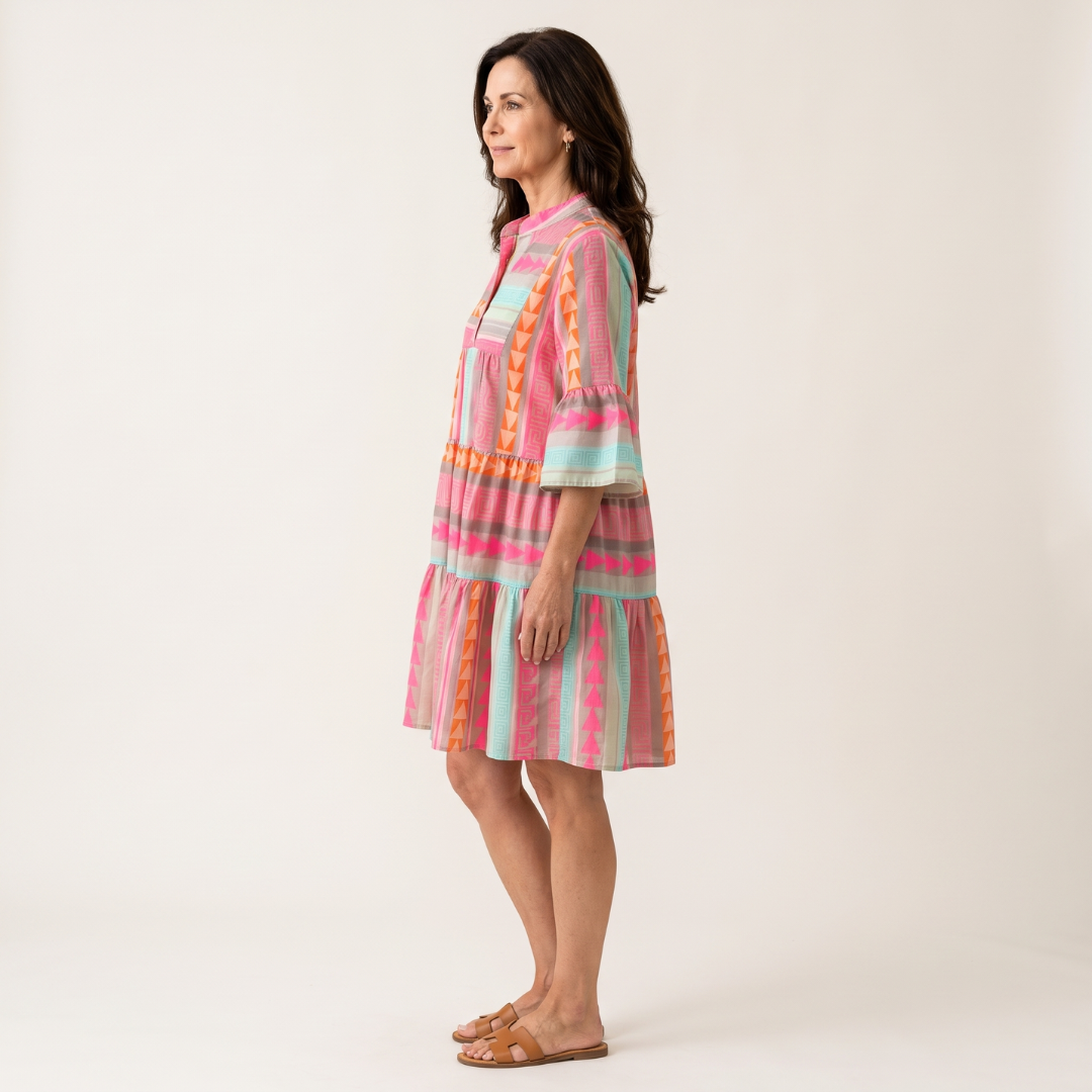 Estelle V-Neck Three-Quarter Sleeve Dress
