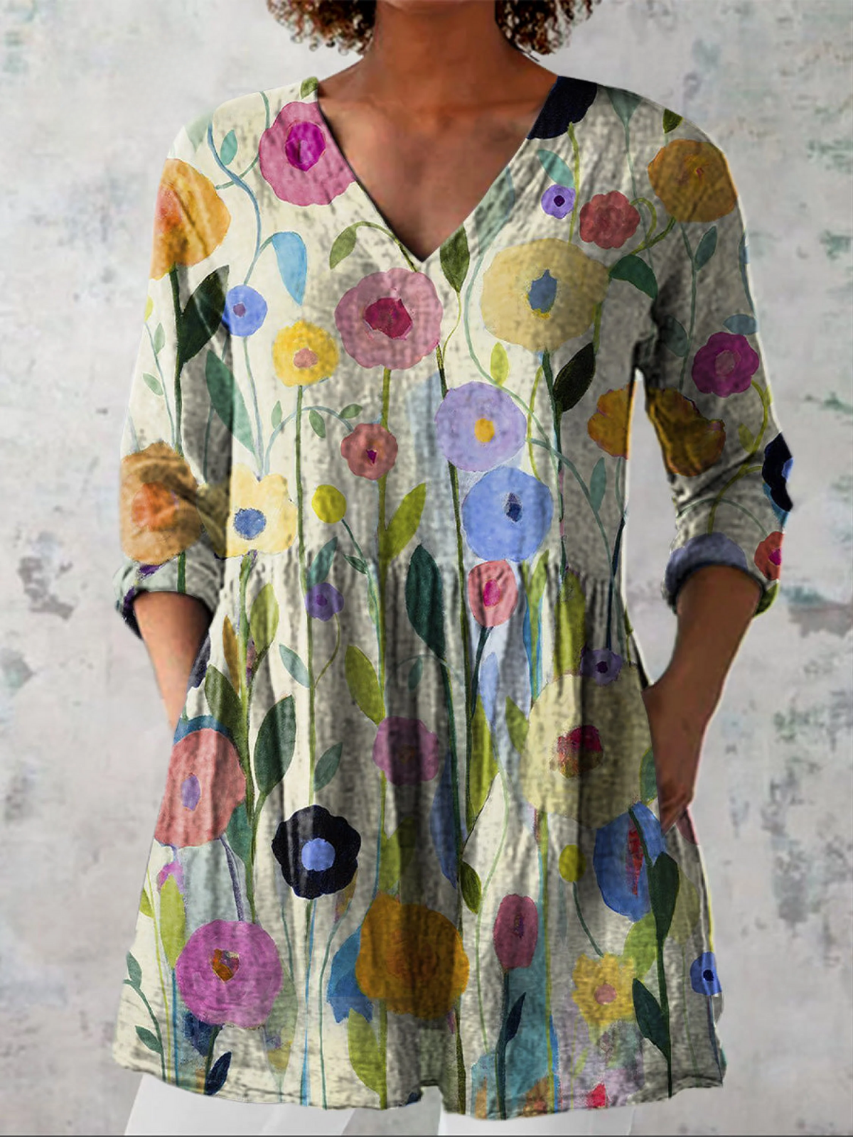 Nerissa Printed Longline V Neck Blouse