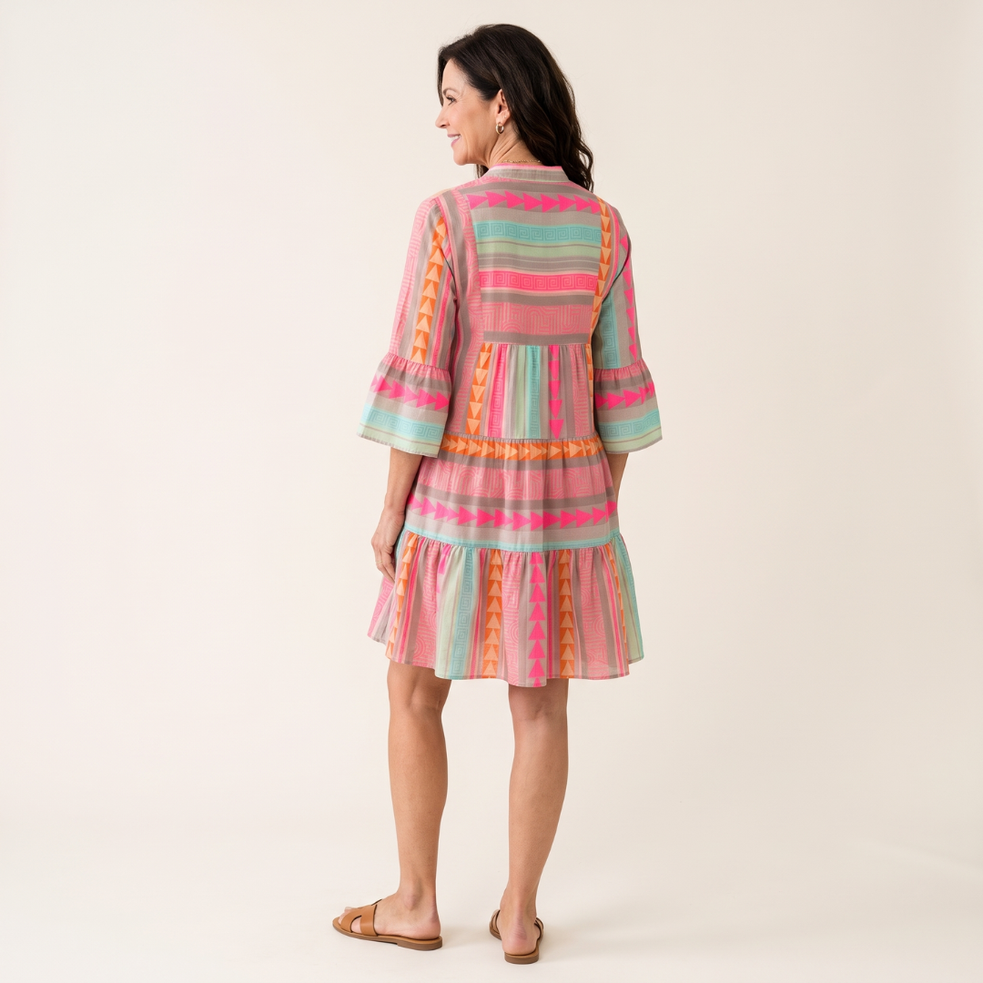 Estelle V-Neck Three-Quarter Sleeve Dress