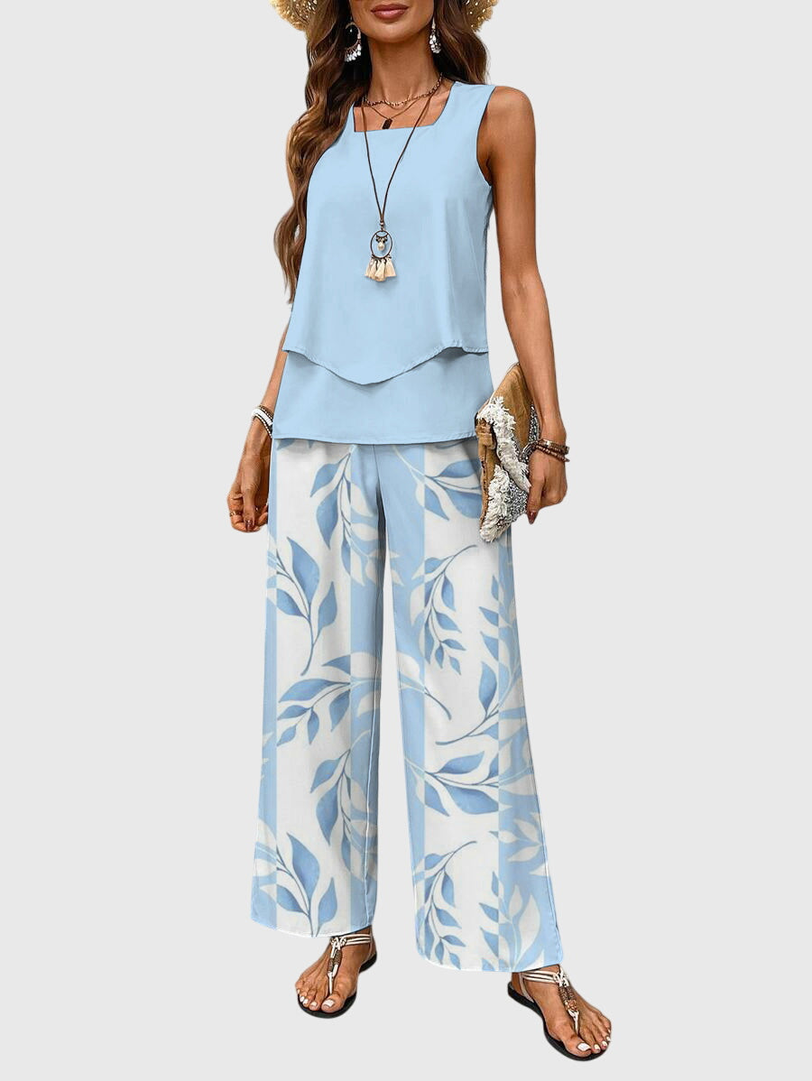 Noa Square Neck Leaf Print Two-Piece Set