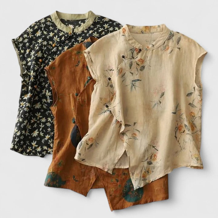 Fleurine Printed Cap Sleeve Blouse