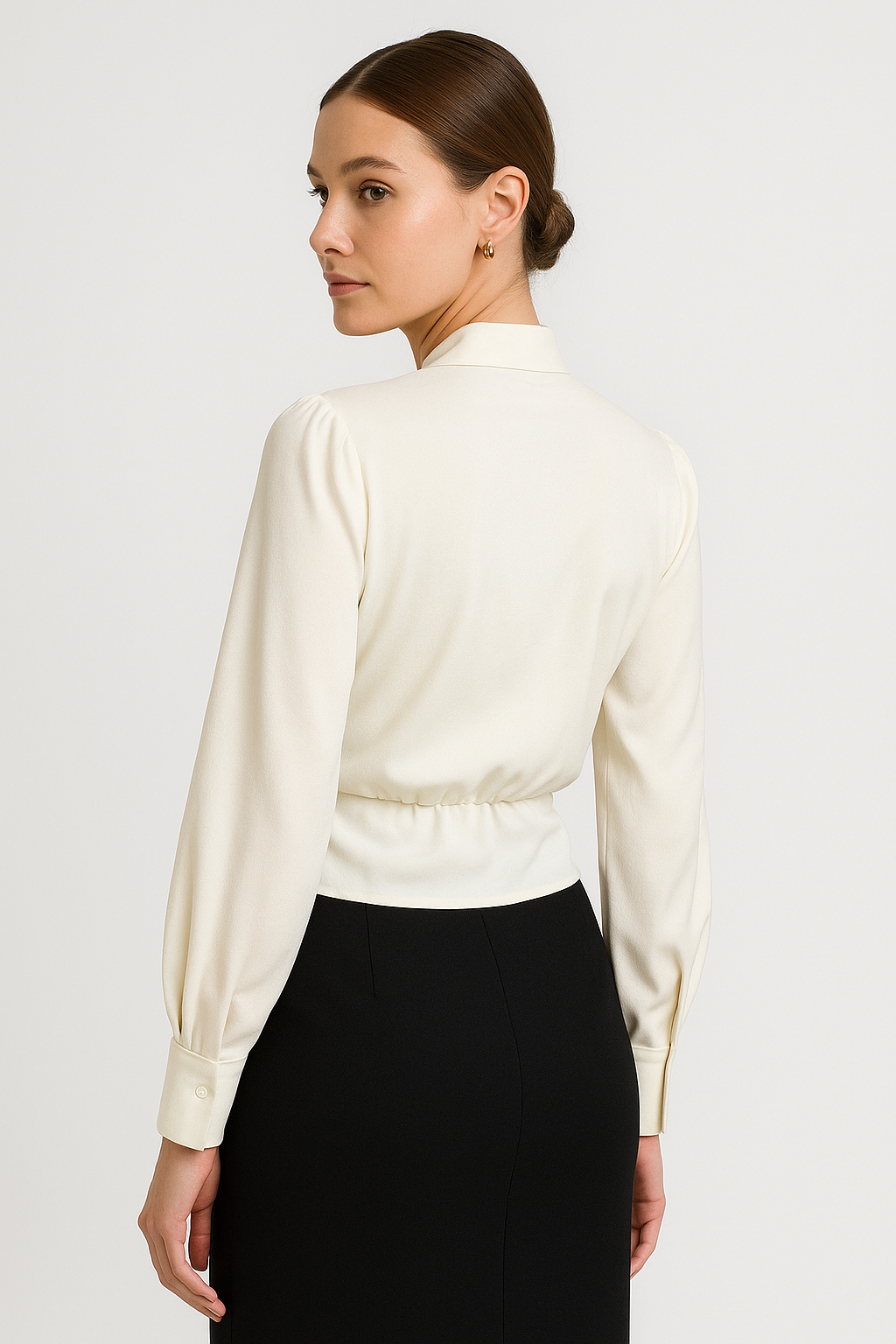 Celeste - Women's Satin Blouse with Puff Sleeves for Effortless Style