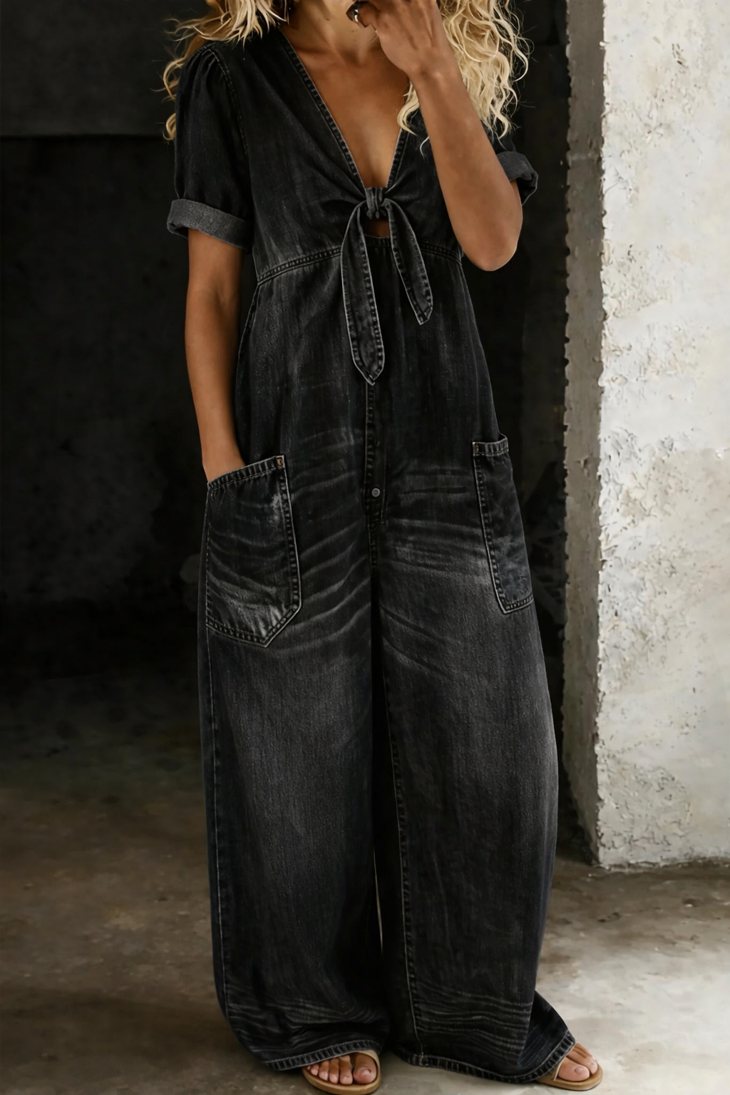 Elora V-Neck Short Sleeve Jumpsuit