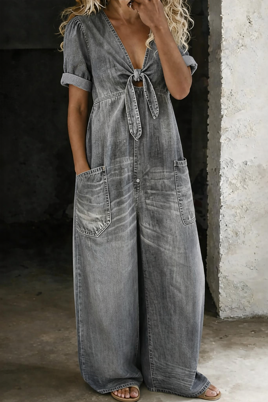 Elora V-Neck Short Sleeve Jumpsuit