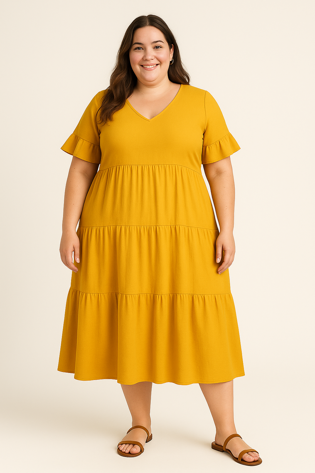 Camilla - Women's White Tiered Summer Dress with Ruffle Sleeves for Everyday Comfort