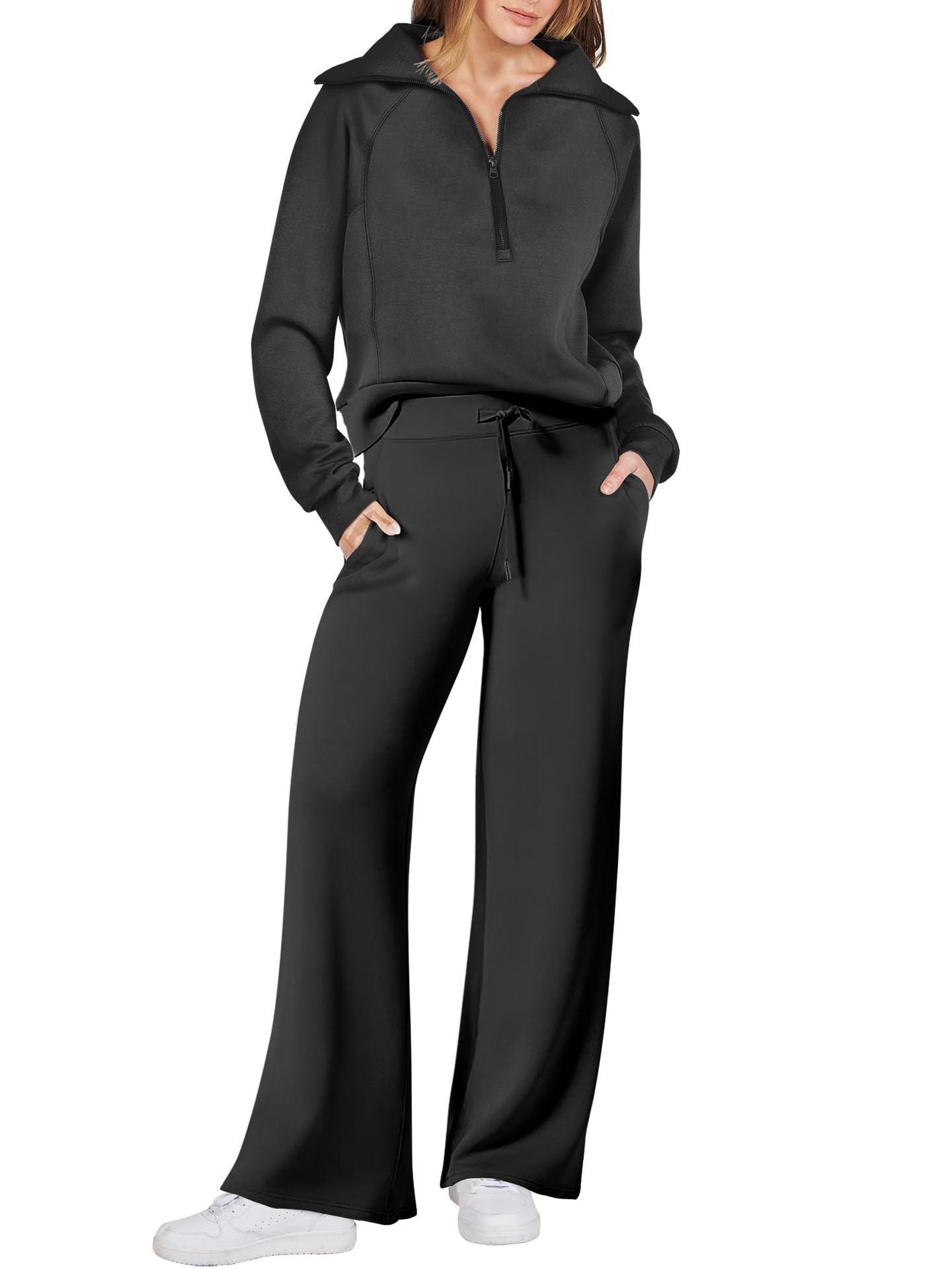 Chic Essence – Women's Two Piece Set with Long Sleeves and Trendy Zip Detail for Effortless Style