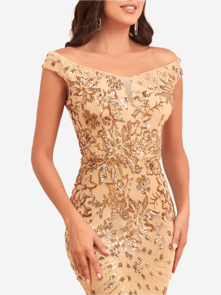 Elegant Sequin Long Sleeve Maxi Dress for Women - High Waist Glamour