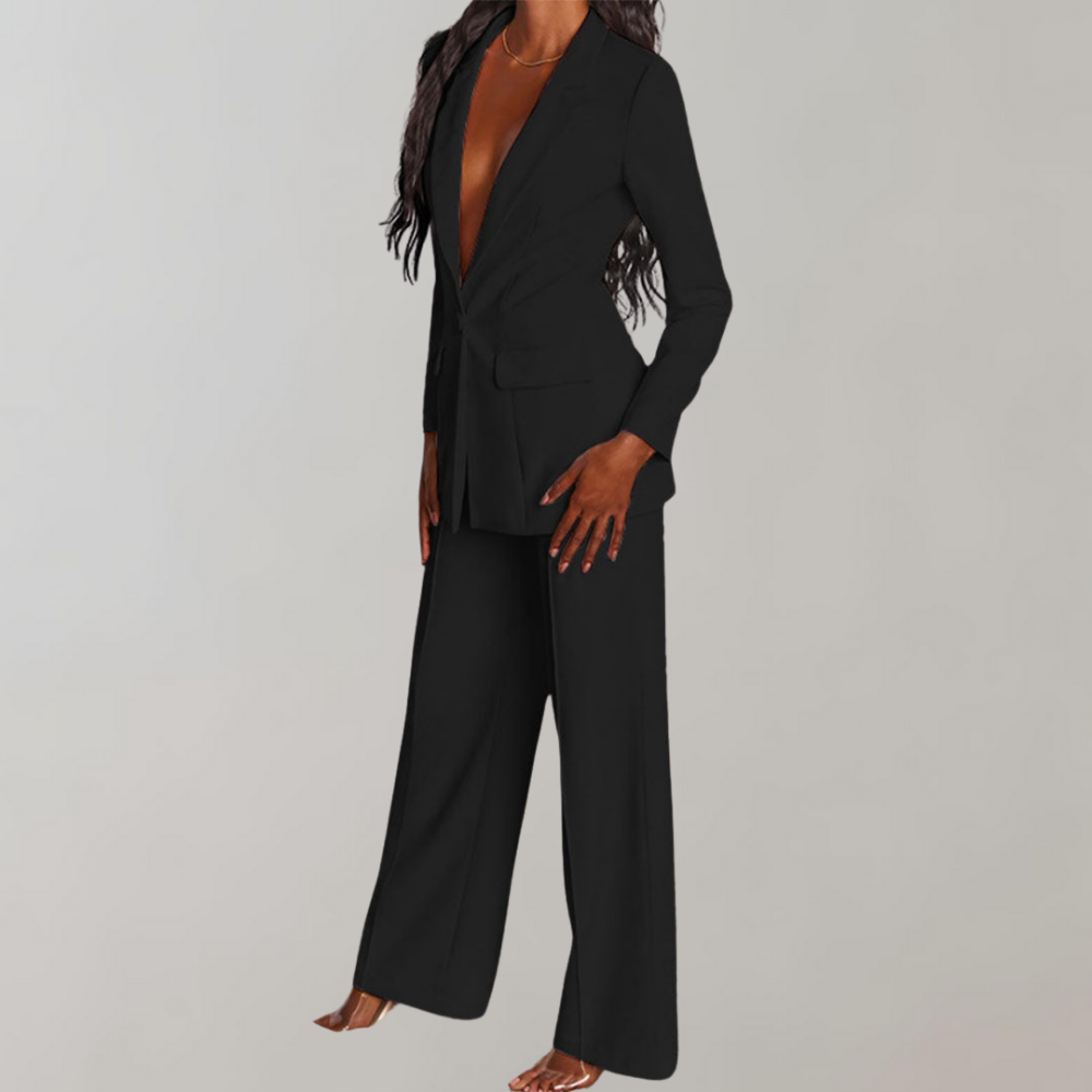Elegant Women's Suit Set – Tailored Blazer and Slim-Fit Trousers in Pink for Effortless Style