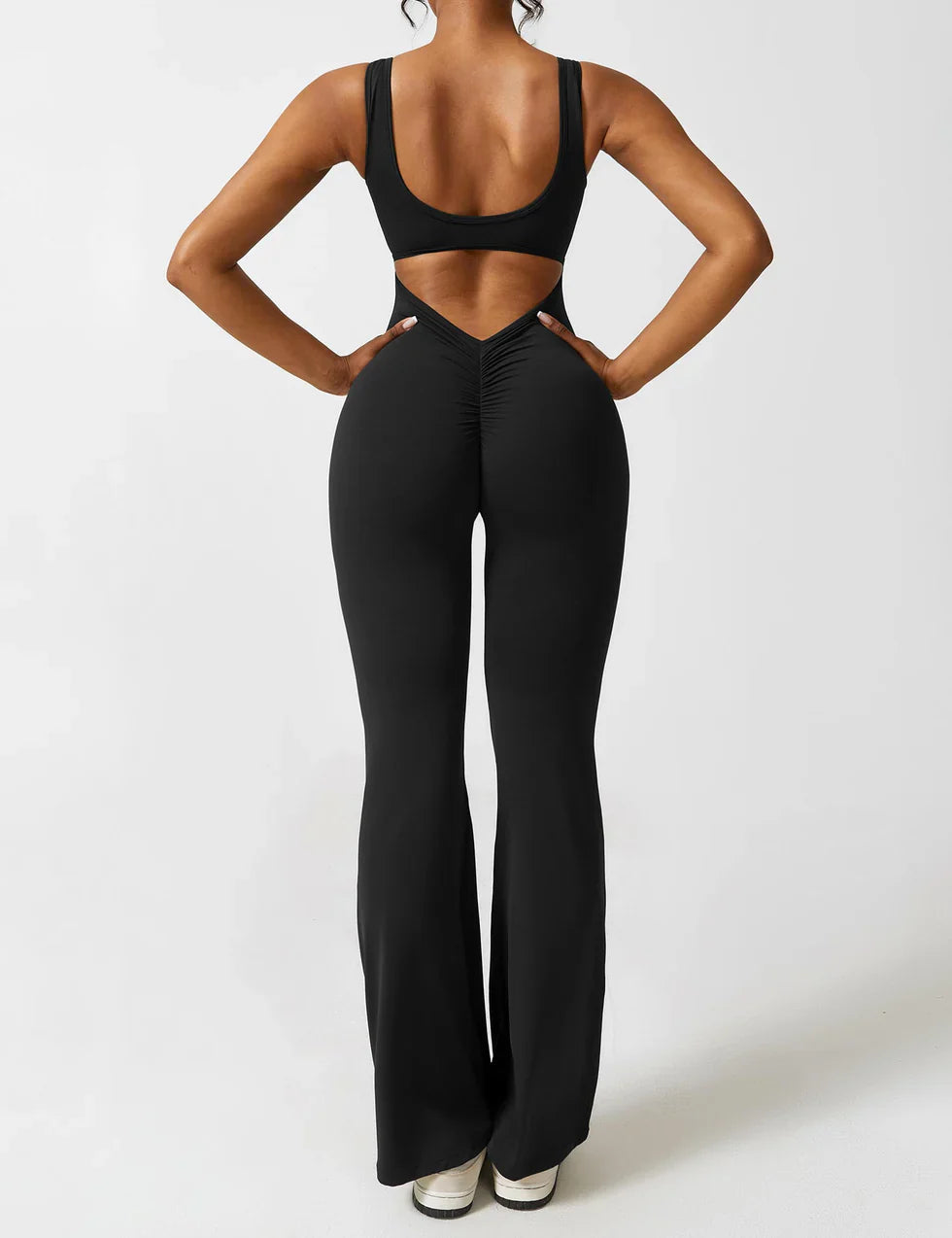 Elena Flared V-Back Jumpsuit - Stylish, Comfortable, Squat-Proof Fit