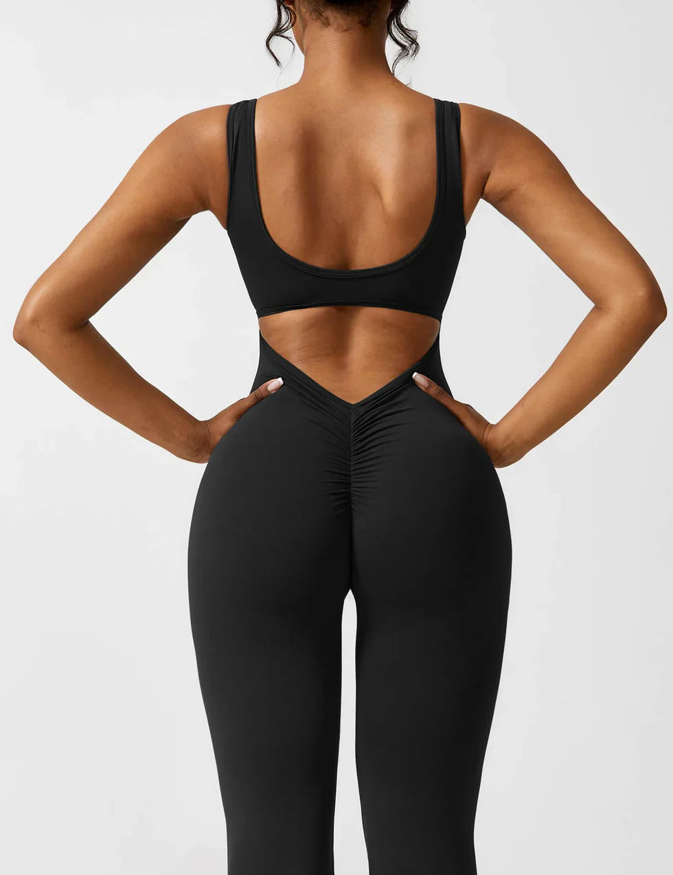 Elena Flared V-Back Jumpsuit - Stylish, Comfortable, Squat-Proof Fit