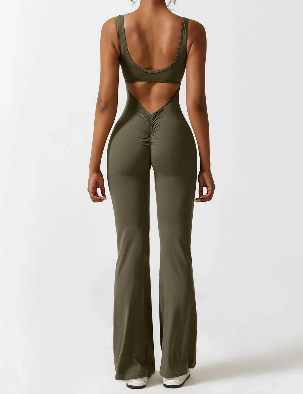 Elena Flared V-Back Jumpsuit - Stylish, Comfortable, Squat-Proof Fit