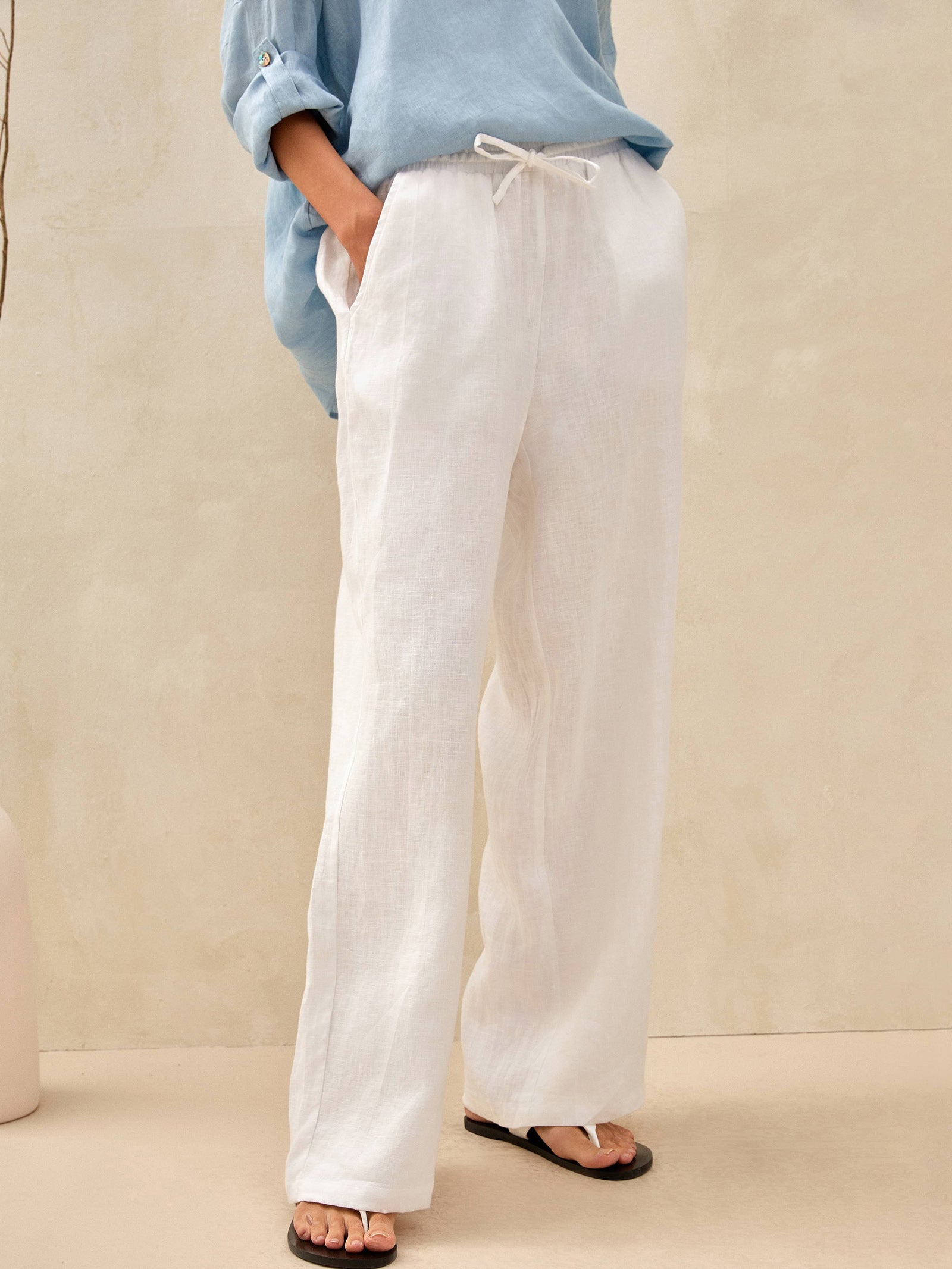 Ethan | Relaxed Comfortable White Linen Pants for Women 0