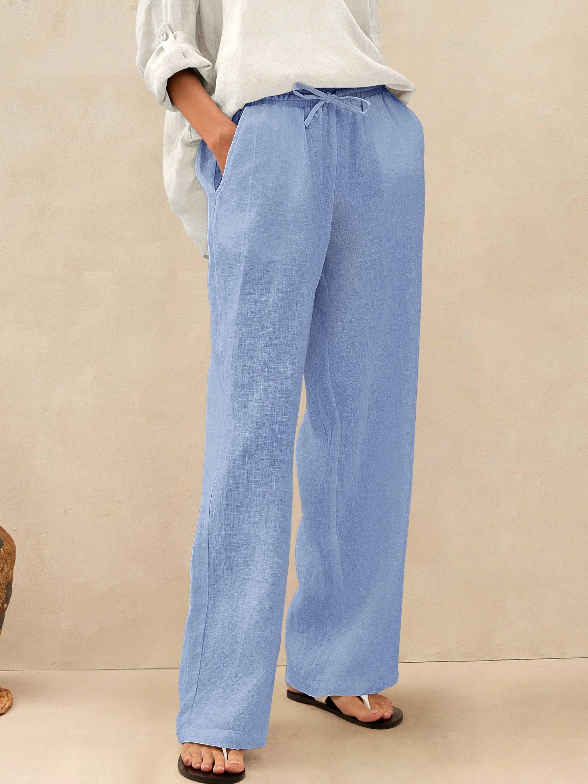 Ethan | Relaxed Comfortable White Linen Pants for Women 14