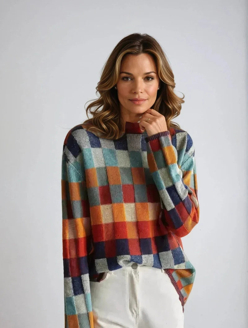 Cashmere Sweater Women - Cozy Patchwork Turtleneck for Ultimate Comfort