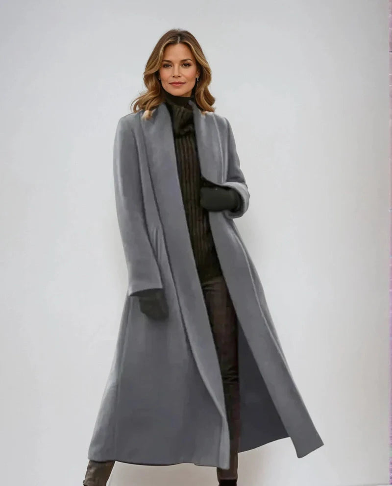 Ophelia - Elegant Long Wool Coat for Women, Black Wool Trench Coat