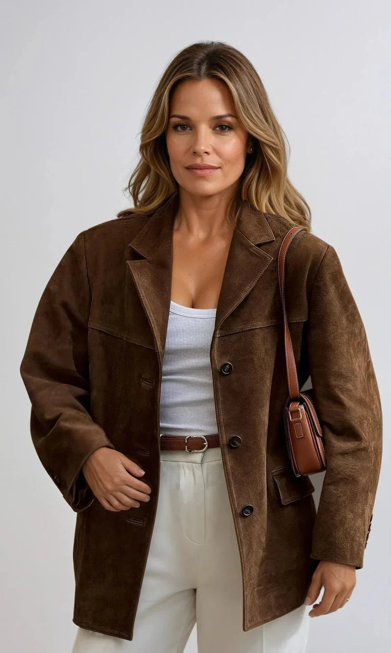Sophia Vintage-Inspired Suede Blazer - Timeless Elegance with Tailored Fit