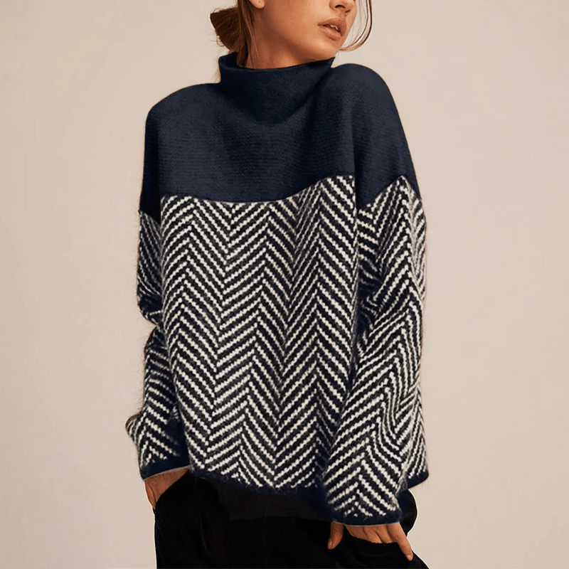 Variant image for Ella - Women's Cozy Cashmere Sweater with High Collar and Herringbone Design-6