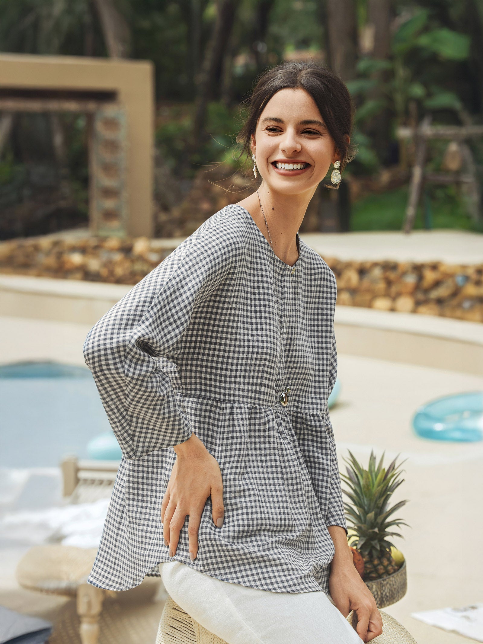 Mia | Relaxed Checked Linen Blouse for Women 2