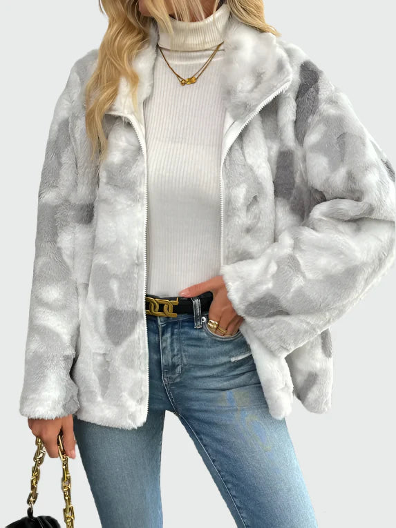 Modern Marble Pattern Fleece Jacket - Soft and Stylish Comfort for Women