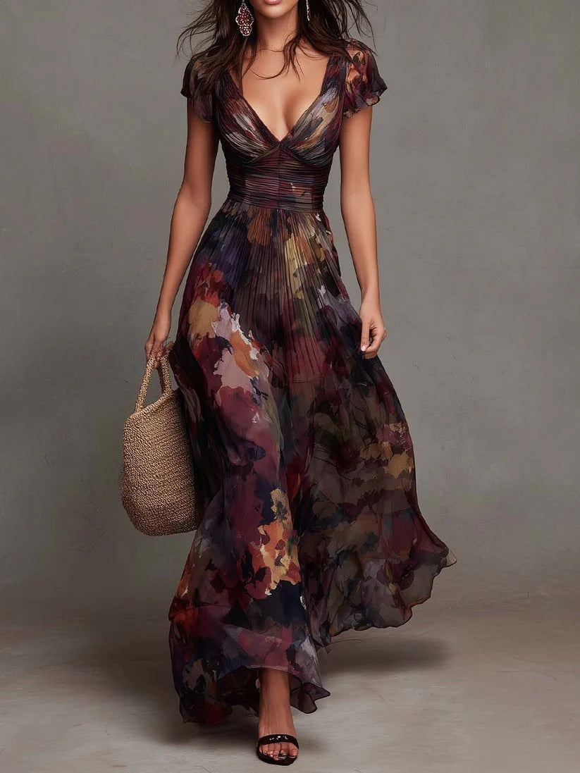 Camille Watercolour Pleated Maxi Dress