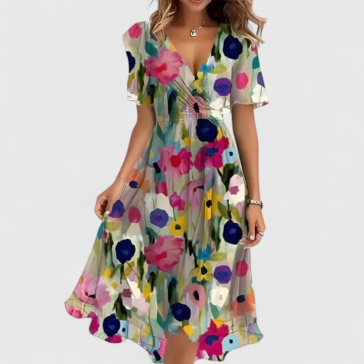 Odette V-Neck Flutter Sleeve Dress