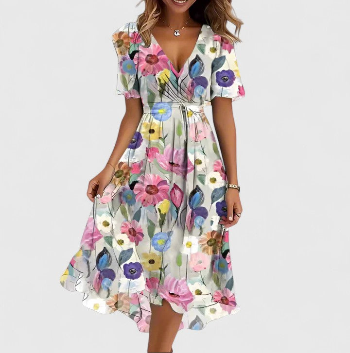 Odette V-Neck Flutter Sleeve Dress