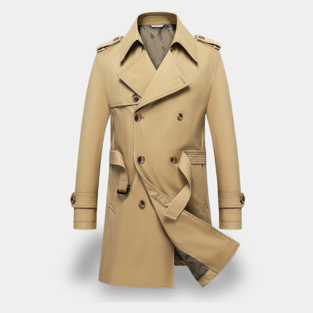 Gentle Class - Men's Gray Wool-Blend Trench Coat with Down Collar