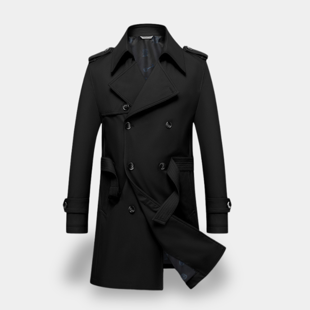 Gentle Class - Men's Gray Wool-Blend Trench Coat with Down Collar