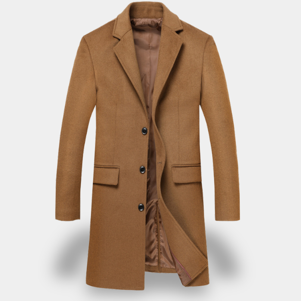 Gentle Class - Men's Wool Blend Overcoat with Double-Breasted Closure