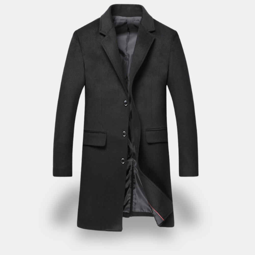 Gentle Class - Men's Wool Blend Overcoat with Double-Breasted Closure