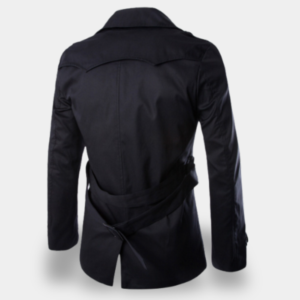 Gentle Class - Men's Double-Breasted Wool Trench Coat in Black & Gray