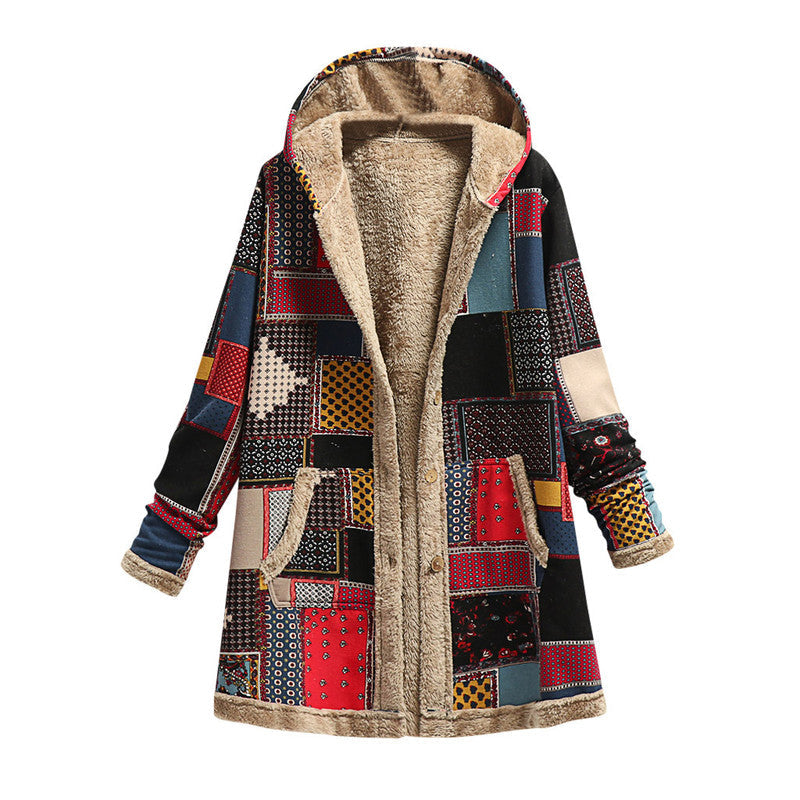CozyChic – Women's Jacket with Hood and Boho Patchwork for Stylish Layering