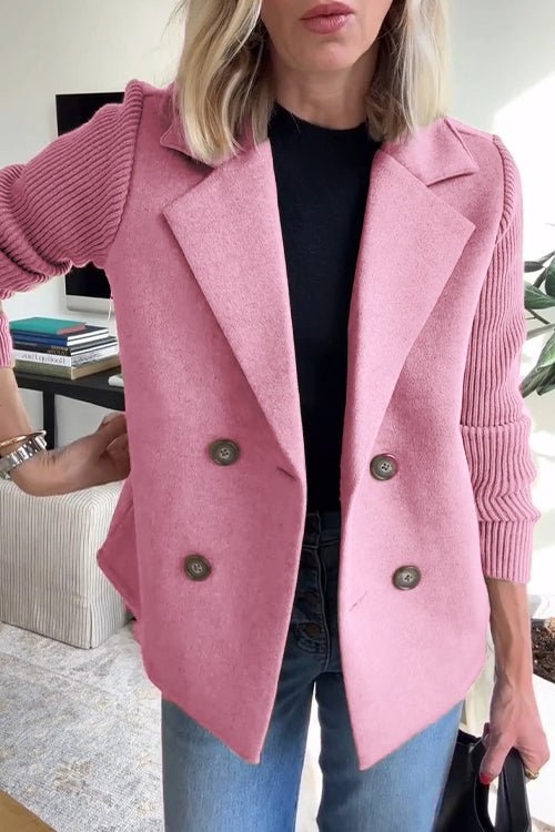 Amora - Elegant Double-Breasted Blazer with Knit Sleeves for Versatile Style