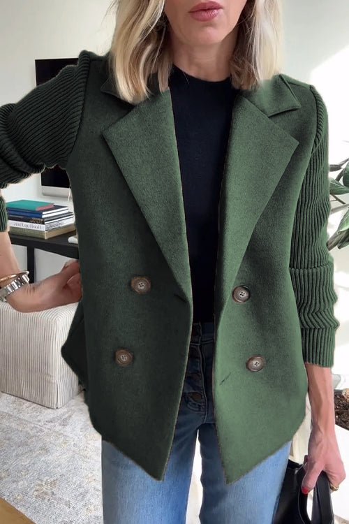 Variant image for Amora - Elegant Double-Breasted Blazer with Knit Sleeves for Versatile Style-57
