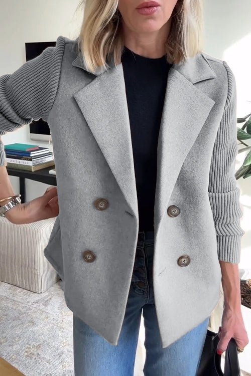 Variant image for Amora - Elegant Double-Breasted Blazer with Knit Sleeves for Versatile Style-43