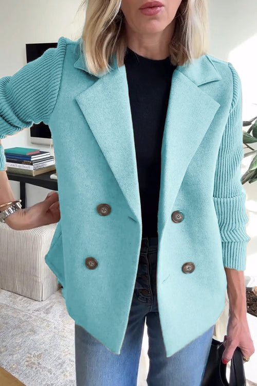Variant image for Amora - Elegant Double-Breasted Blazer with Knit Sleeves for Versatile Style-15