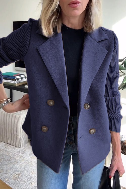 Variant image for Amora - Elegant Double-Breasted Blazer with Knit Sleeves for Versatile Style-50