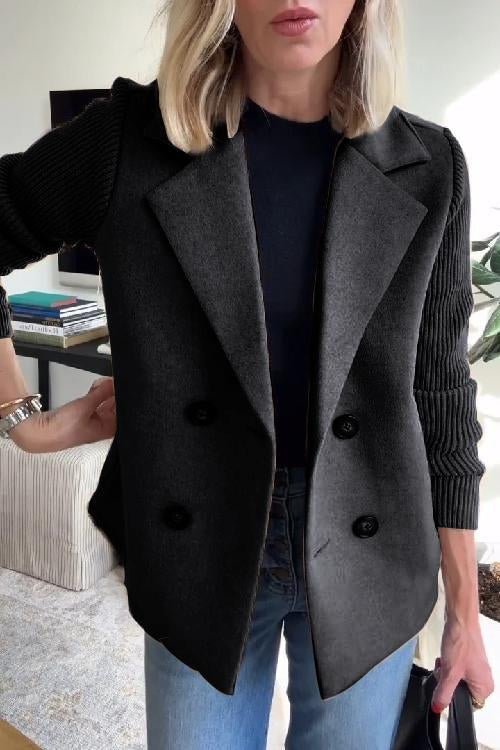 Variant image for Amora - Elegant Double-Breasted Blazer with Knit Sleeves for Versatile Style-36