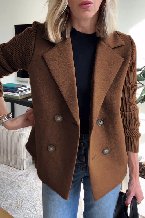 Variant image for Amora - Elegant Double-Breasted Blazer with Knit Sleeves for Versatile Style-8