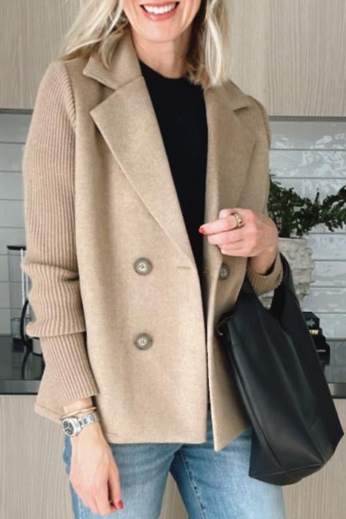 Amora - Elegant Double-Breasted Blazer with Knit Sleeves for Versatile Style