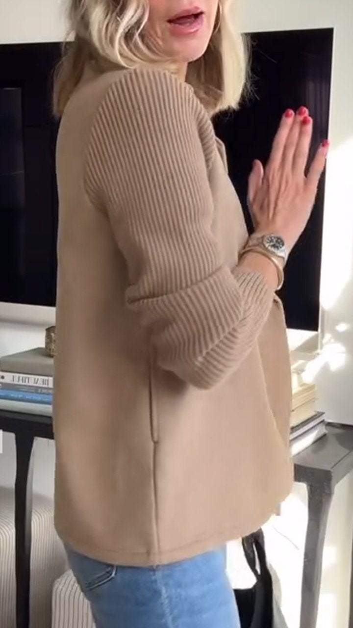 Amora - Elegant Double-Breasted Blazer with Knit Sleeves for Versatile Style