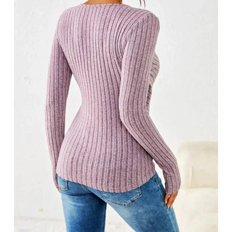 Aurora - Long Sleeve Tummy Tucking V-Neck Top for Effortless Style and Comfort