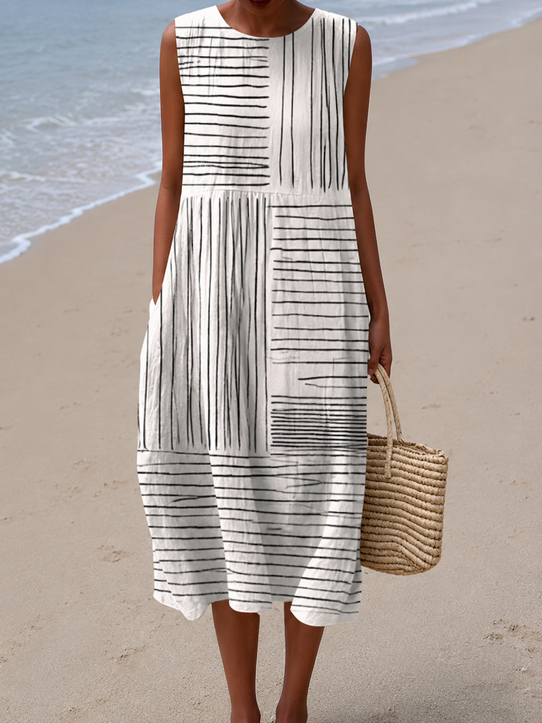 Ottilie Printed Round Neck Midi Dress