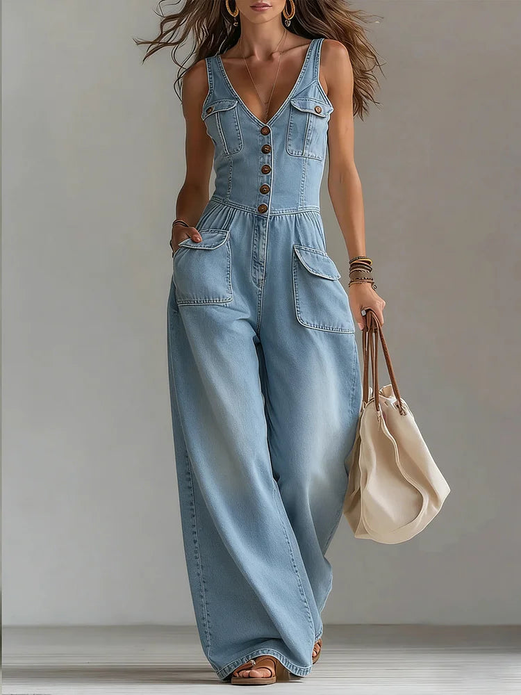 Hadley Wide Leg Denim Jumpsuit