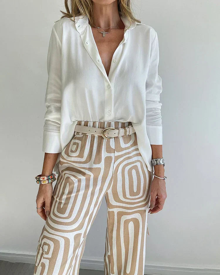 Giulia - Women's Two Piece Set with Geometric Print & Statement Belt
