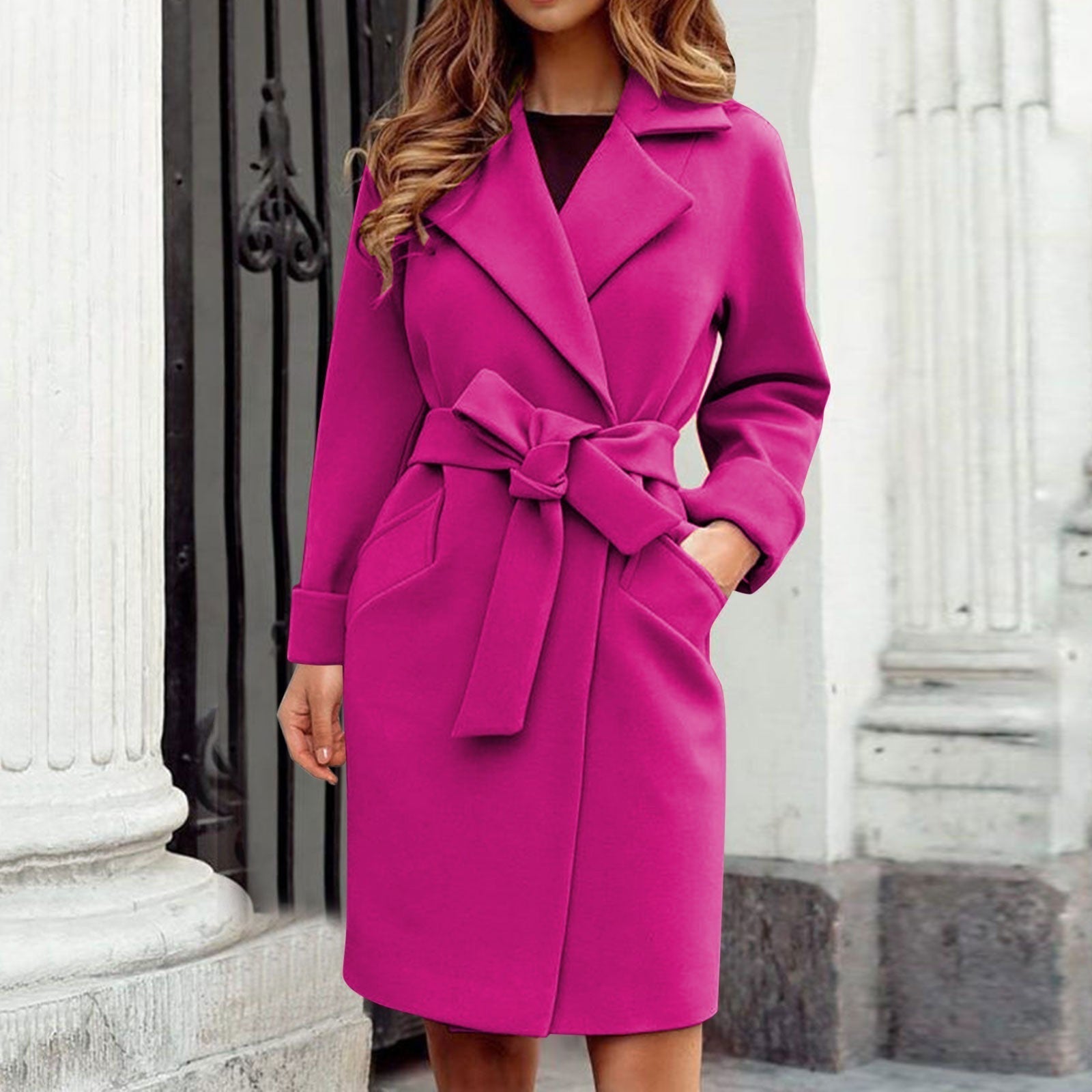 Grace - Women's Wool Coat, Elegant Longline Design with Belt for Winter Style