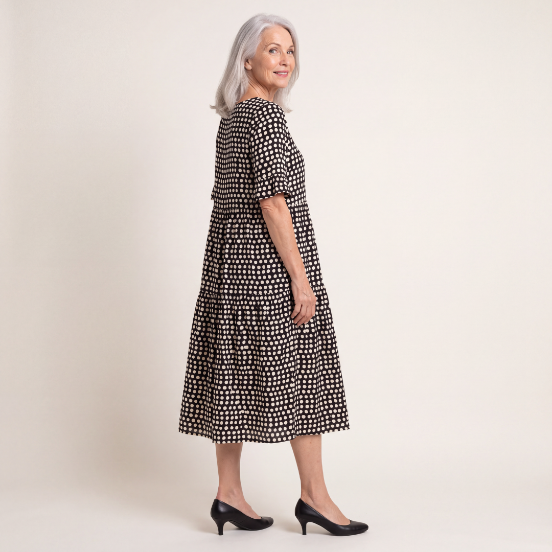Cecily Short Sleeve Round Neck Midi Dress