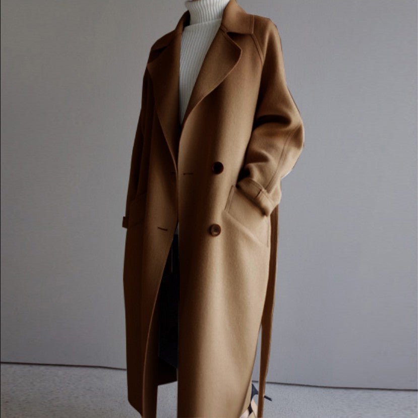 Sophisticated Women's Trench Coat - Tailored Double-Breasted Winter Outerwear
